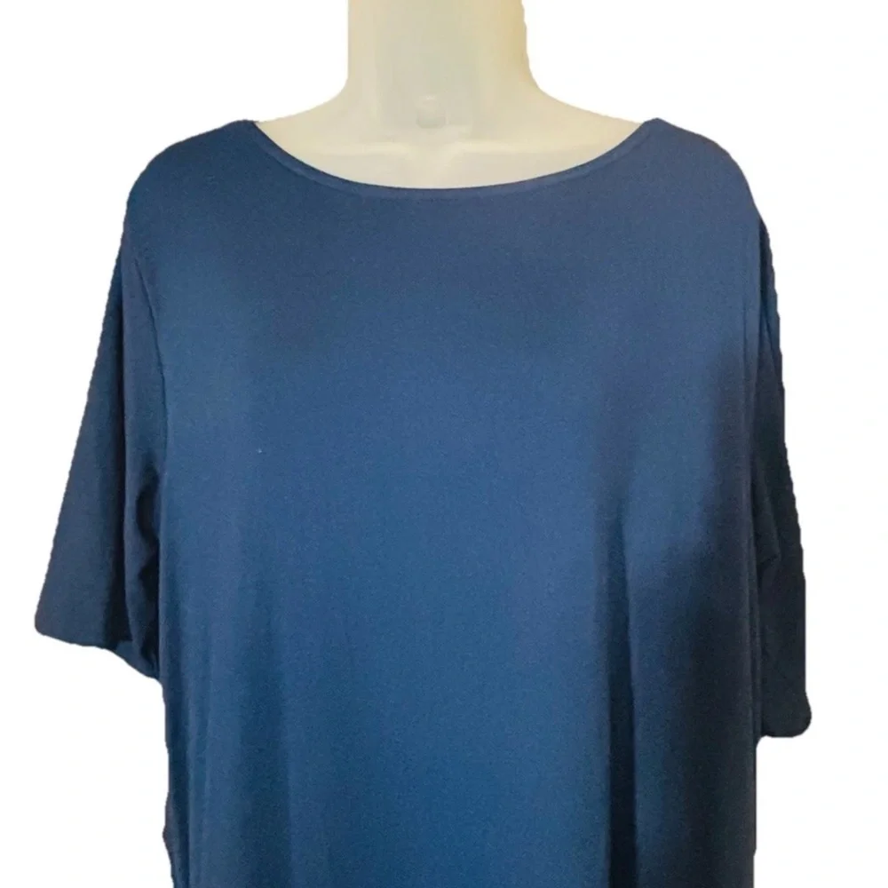 Cuddl Duds Flexwear Elbow Sleeve Rainbow Hem Lounge Dress Navy Size XL Pockets